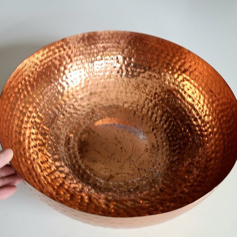 Large 14'' wide Creative Co-op Round Hammered Metal Bowl, Copper Finish